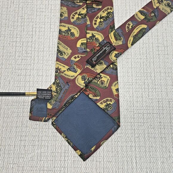 Faconnable Maroon Vintage‎ Cars Motorcycle Silk Tie Handmade in France - Picture 3 of 5